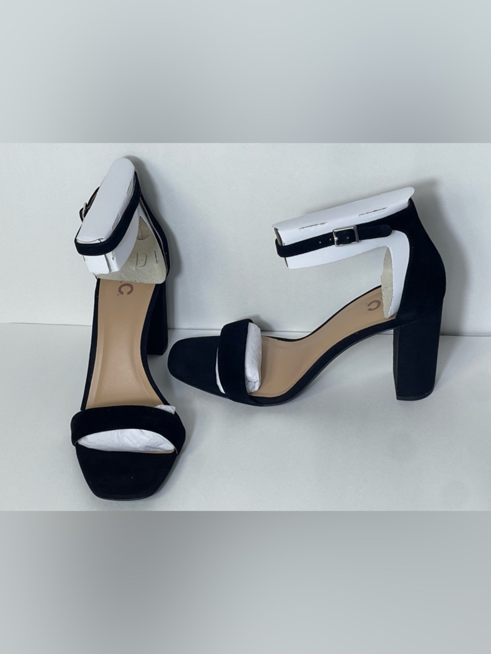 INC International Concepts Black Ankle Strap Block Heels Black Size 9M NWT Box